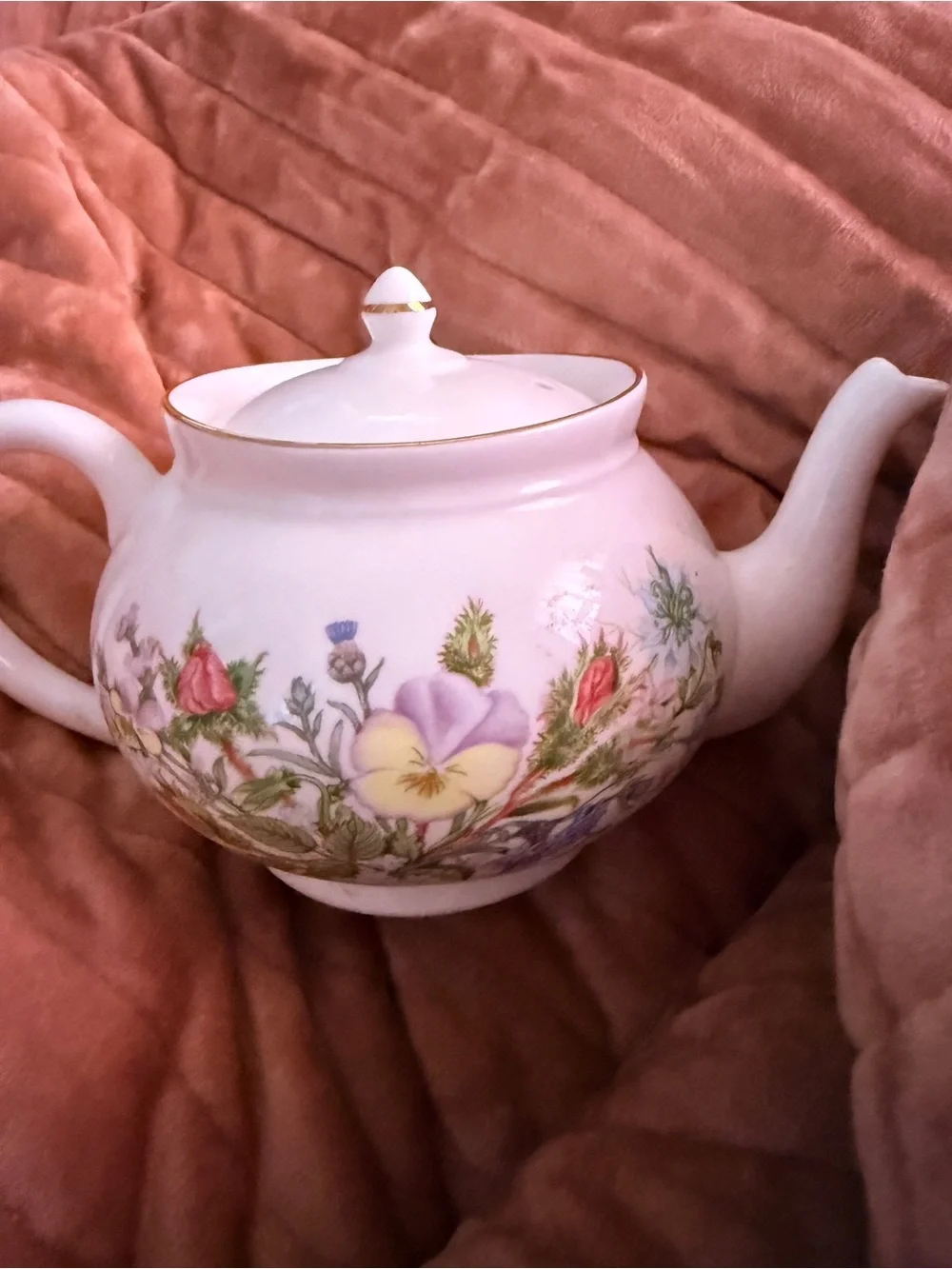 Rare Aynsley  Floral Teapot with Gold Trim - Pansy Motif.